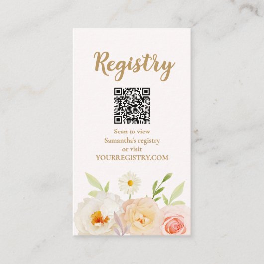 おしゃれな花の ブライダルシャワー レジストリー エンクロージャーカード (正面)