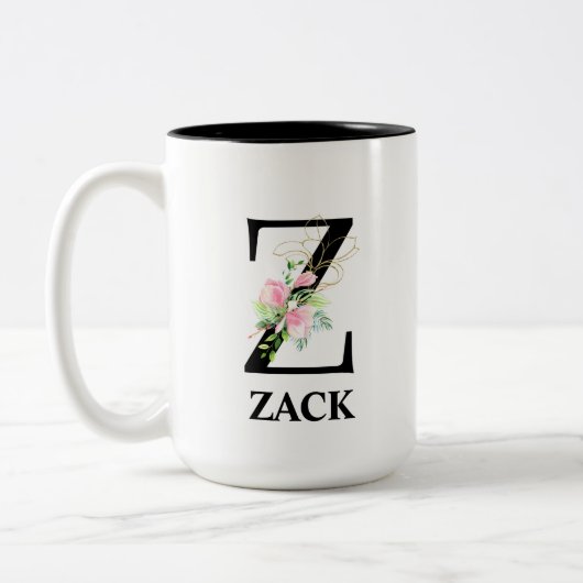 おしゃれな花のZアルファベット ツートーンマグカップ (左)