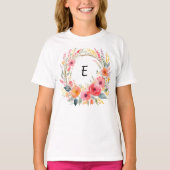 おしゃれな花冠モノグラムフラワーデザイン Tシャツ (正面)