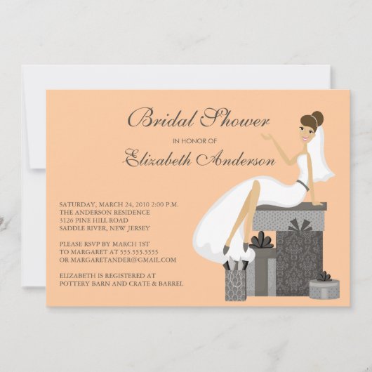 おしゃれな花嫁のブライズシャワー招待状 ピンク グレー 招待状 (正面)