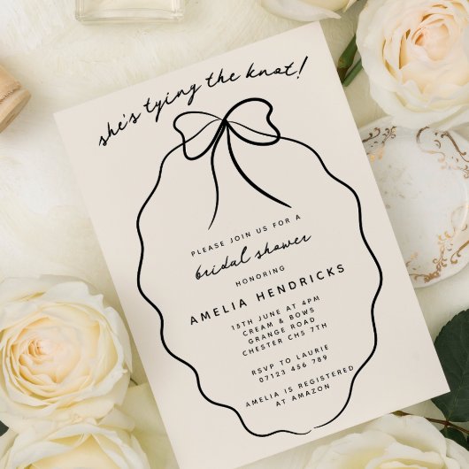 おしゃれな花嫁の結婚前お披露目パーティー　ドゥードル　リボン　ウェディング 招待状