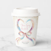 おしゃれな花嫁の結婚前お披露目パーティー ピンクの蝶結び  紙コップ (裏面)