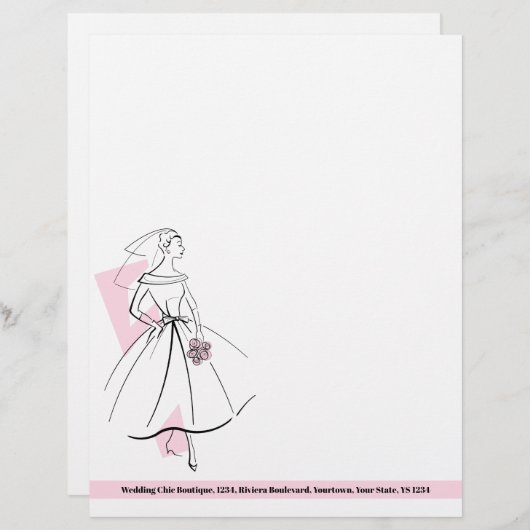 おしゃれな花嫁 ピンクの便箋の住所 レターヘッド (正面/裏面)