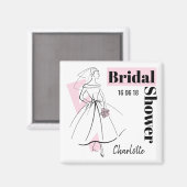 おしゃれな花嫁 ピンクの結婚式前パーティー 日付 名前 四角形 マグネット (正面/裏面)