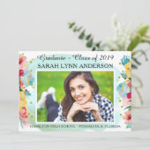 おしゃれな花柄とゴールドグリッターの水彩画 卒業式招待状 招待状 (スタンド正面)