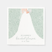 おしゃれな花柄とパステルグリーンの背景の花嫁のシャワーパーティー スタンダードカクテルナプキン (正面)