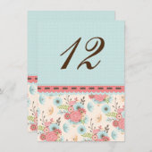 おしゃれな花柄と水玉模様の結婚式テーブルナンバー 招待状 (正面/裏面)