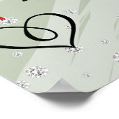 おしゃれな花柄のサボン・グリーンと赤いバラのウェディング ポスター (角)