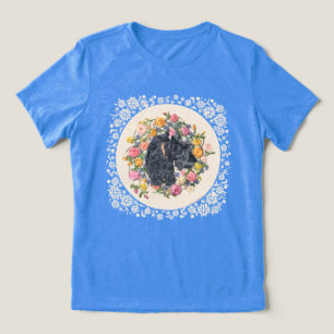 おしゃれな花柄のスコティッシュテリア トライブレンドTシャツ
