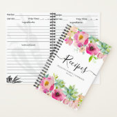 おしゃれな花柄のピンクの多肉植物キッチンレシピ帳 ノートブック (内側)