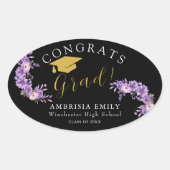 おしゃれな花柄の卒業おめでとうステッカー 楕円形シール (正面)