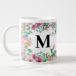 おしゃれな花柄の名入れマグカップ ジャンボコーヒーマグカップ