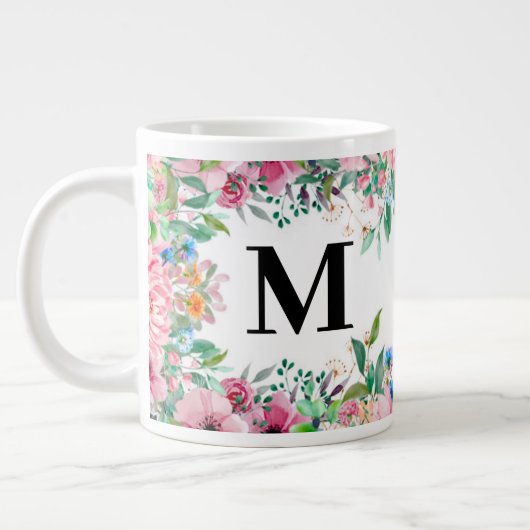 おしゃれな花柄の名入れマグカップ ジャンボコーヒーマグカップ (左)