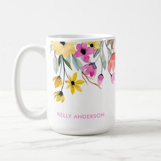 おしゃれな花柄の植物トレンド コーヒーマグカップ (左)