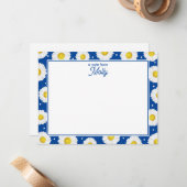 おしゃれな花柄の水彩デイジー ネイビーブルー イエロー ノートカード (正面/裏面インサイチュ)