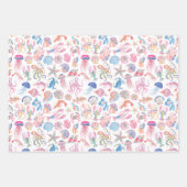 おしゃれな花柄の海洋生物 ラッピングペーパーシート (正面2)