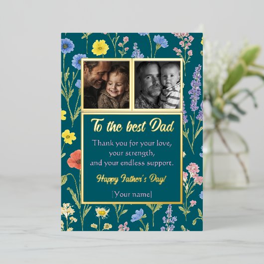 おしゃれな花柄の父の日カード　オリジナル写真付き 箔シーズンカード (立ち正面)