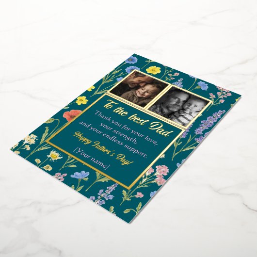 おしゃれな花柄の父の日カード　オリジナル写真付き 箔シーズンカード (回転した状態)