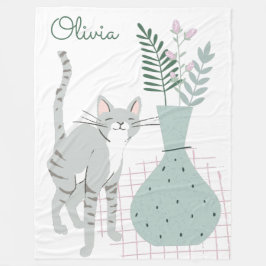 おしゃれな花柄の猫好きイラスト オーダーメイド フリースブランケット