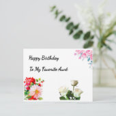 おしゃれな花柄の誕生日カード 幸せな誕生日をアンティに  ポストカード (スタンド正面)