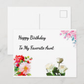 おしゃれな花柄の誕生日カード 幸せな誕生日をアンティに  ポストカード (正面/裏面)