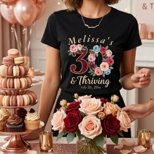 おしゃれな花柄の30歳の誕生日パーティー Tシャツ