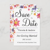 おしゃれな花柄の「Save the Date」カード セーブザデート (正面/裏面)