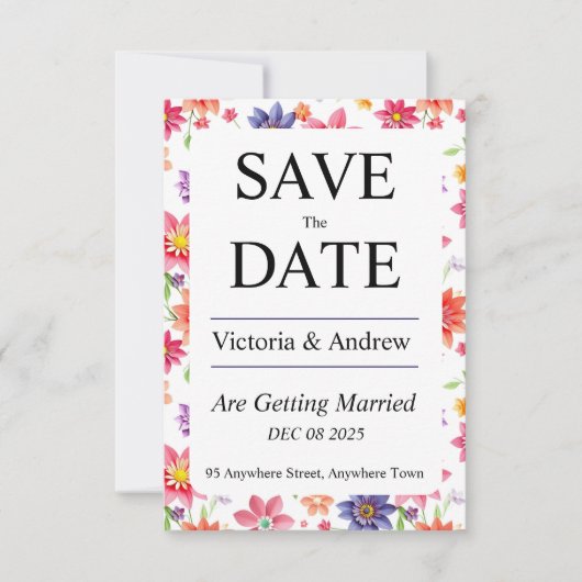 おしゃれな花柄のSave the Date セーブザデート (正面)