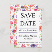 おしゃれな花柄のSave the Date セーブザデート (正面/裏面)