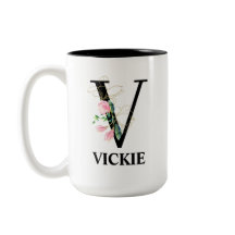 おしゃれな花柄のVモノグラムアルファベット