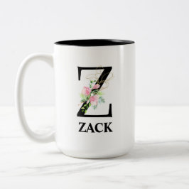 おしゃれな花柄のZモノグラムアルファベット ツートーンマグカップ