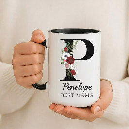 おしゃれな花柄イニシャルカスタムマグカップ 新米ママへのギフト マグカップ