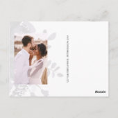 おしゃれな花柄オーバーレイ 紫の結婚式の写真にお礼を ポストカード (裏面)