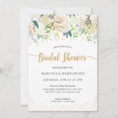 おしゃれな花柄ゴールドのブライダルシャワー 招待状 (正面)