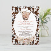 おしゃれな花柄ハイランド牛の牛革ベビーシャワー 招待状 (スタンド正面)