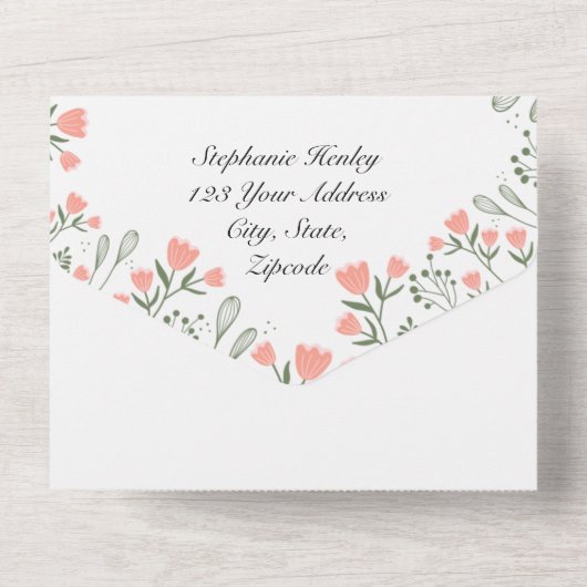 おしゃれな花柄ハートのオールインワン結婚式招待状 オールインワン招待状 (裏面)