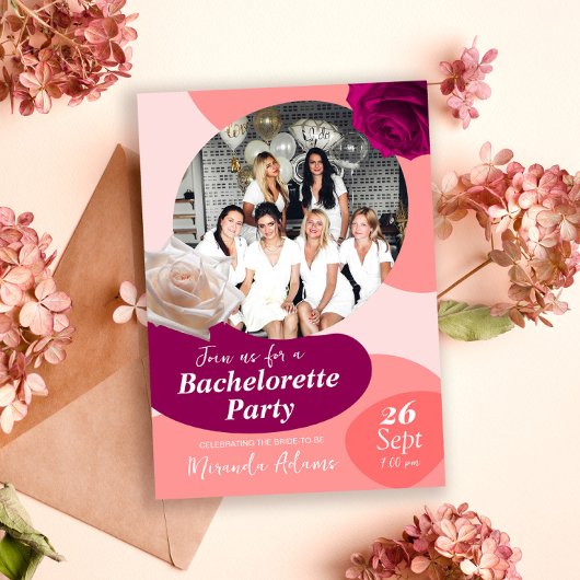 おしゃれな花柄ピーチファズ独身最後の女祭り 招待状