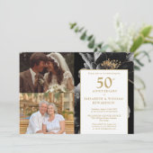 おしゃれな花柄　過去と現在　50周年記念　2枚の写真 招待状 (スタンド正面)