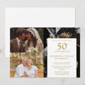 おしゃれな花柄　過去と現在　50周年記念　2枚の写真 招待状 (正面/裏面)