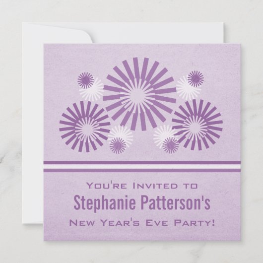 おしゃれな花火のニューイヤーズイブ招待状（パープル） 招待状 (正面)
