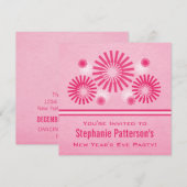 おしゃれな花火の新年のお誘い、ピンク 招待状 (正面/裏面)