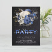 おしゃれな花飾りドクロ 大人のハロウィンパーティー 招待状 (スタンド正面)