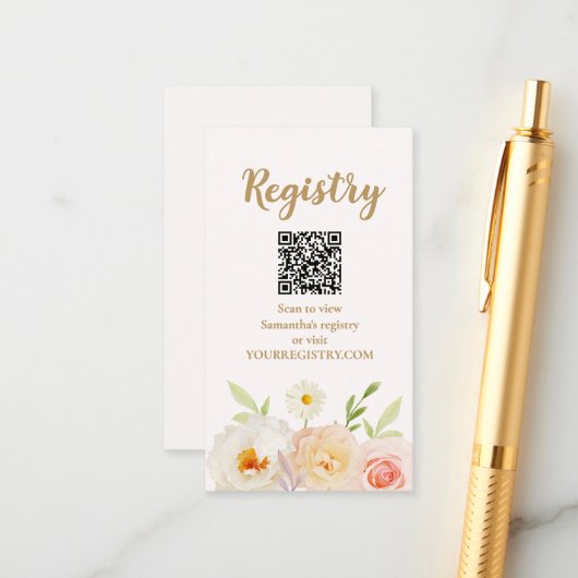 おしゃれな花 ブライダルシャワー レジストリ エンクロージャーカード (正面/裏面インサイチュ)