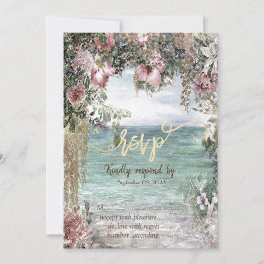 おしゃれな花 海のRSVP 招待状 (正面)