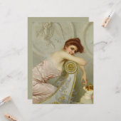 おしゃれな若い女性が子犬をなでながら カード (正面/裏面インサイチュ)