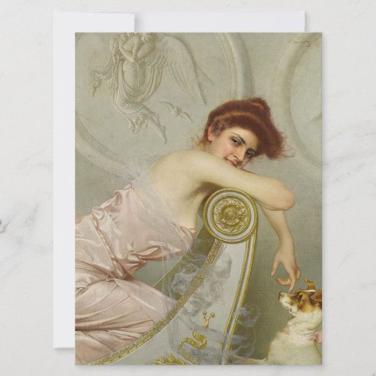 おしゃれな若い女性が子犬をなでながら カード (正面)