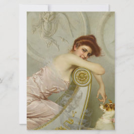 おしゃれな若い女性が子犬をなでながら カード