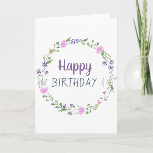 おしゃれな草原の花 誕生日 カード (正面)