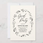 おしゃれな落書きが編集可能な色の卒業おめでとうカード 招待状 (裏面)