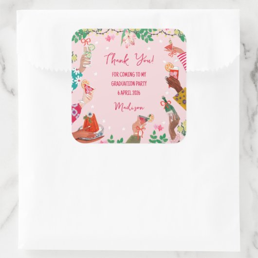 おしゃれな落書き　卒業写真ありがとうございました乾杯！ スクエアシール (バッグ)